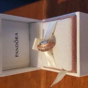 Pandora Murano glass bead.  Pink wavy Ig zag design.